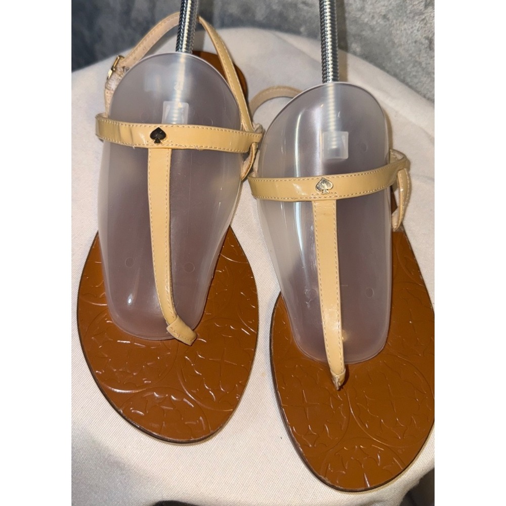 Kate Spade Flat Thong Sandal Buckle Ankle Strap 37 sz 6.5 cream beachy ethereal